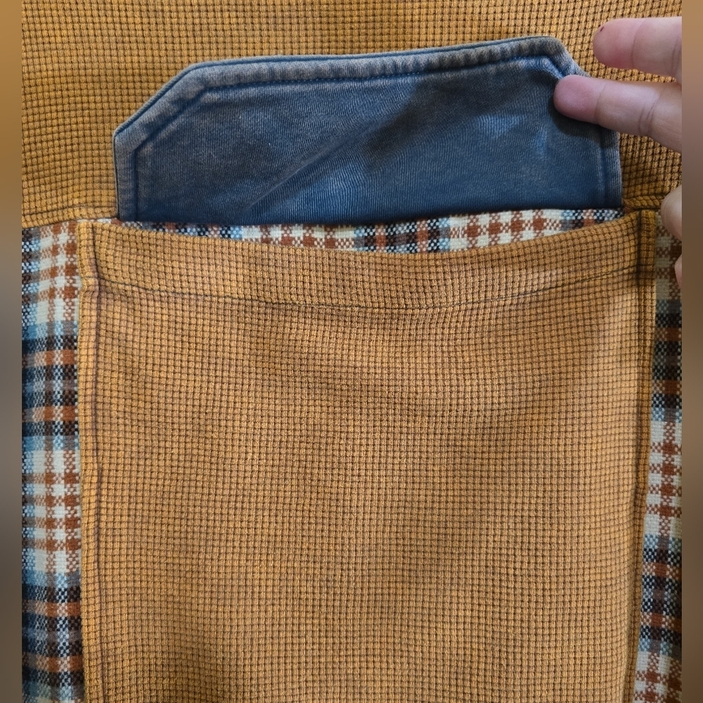 Oli & Hali Caramel Mineral Washed Waffle Relaxed Plaid Bomber Jacket Large - Picture 11 of 11